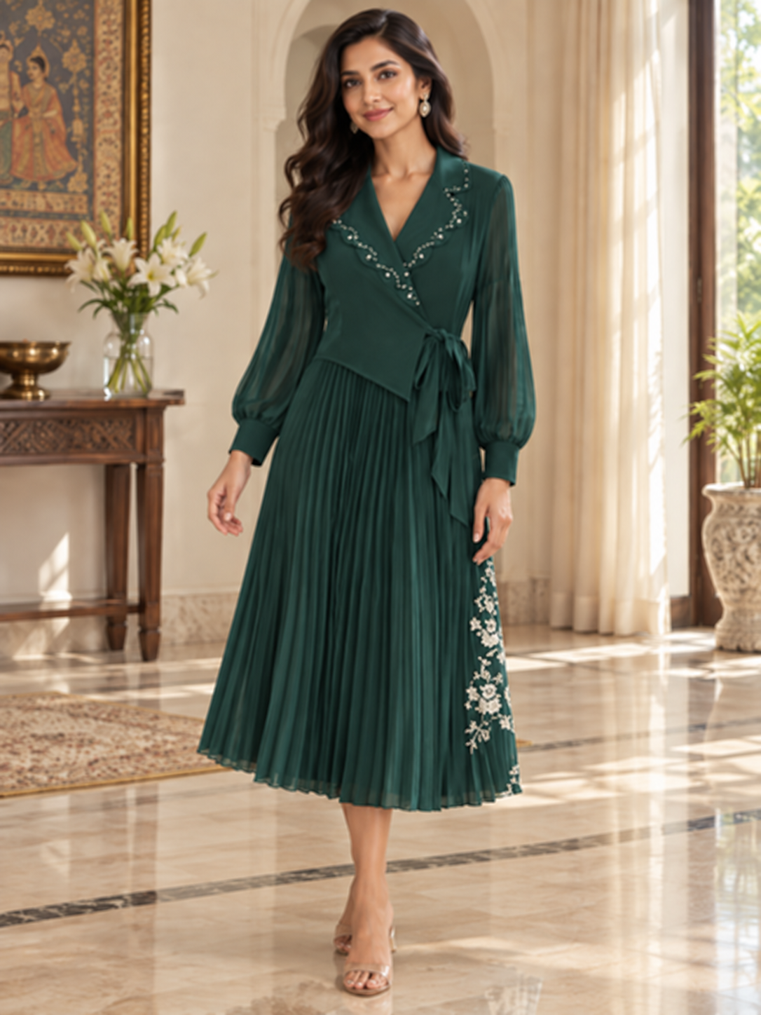 Emerald Pleated Maxi Dress