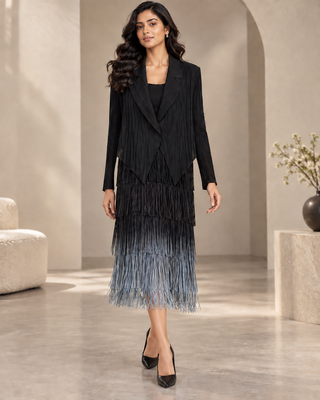 Black Fringe Blazer Dress