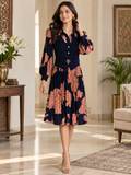 Navy Rust Floral Maxi Dress