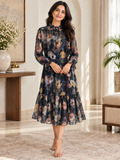 Midnight Floral Chiffon Midi Dress