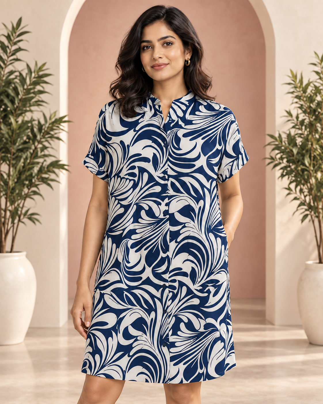 White Printed Long Shirt Dress