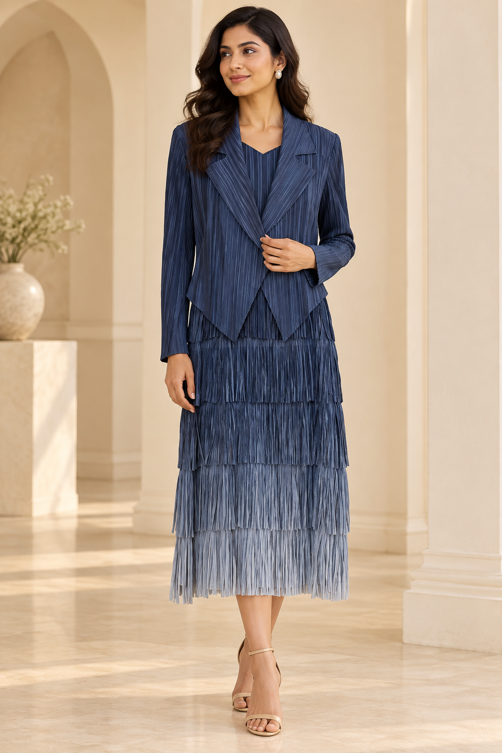 Navy Fringe Blazer Dress