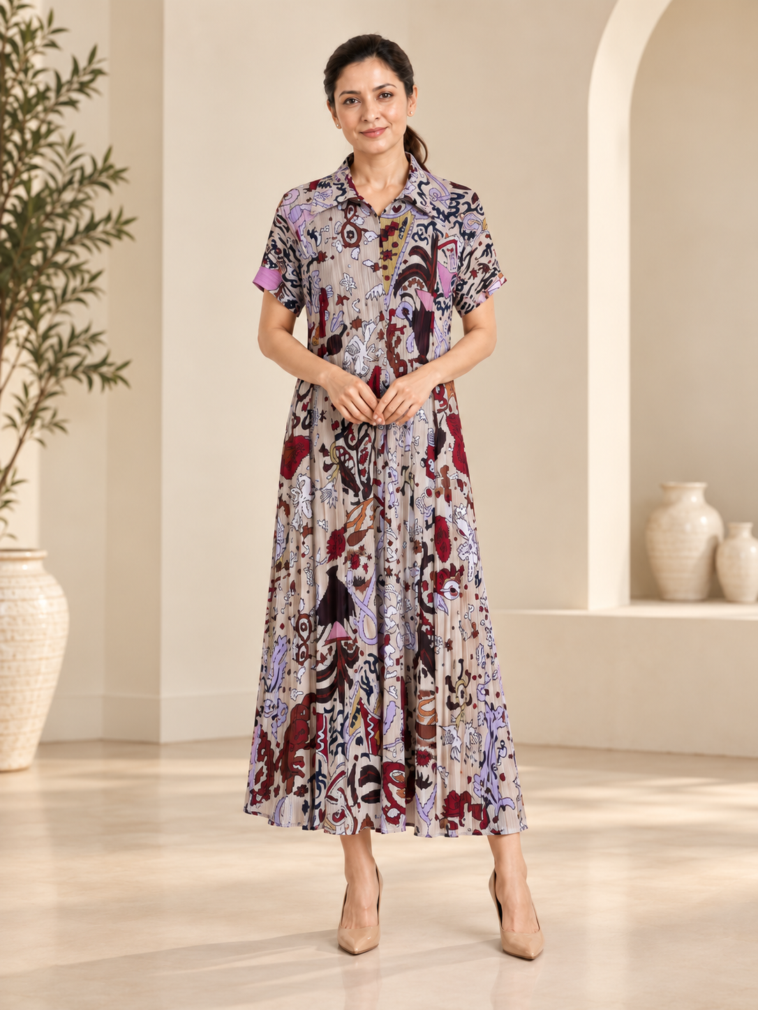 Brown Printed Long Dress