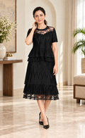 Black Embellished Lace-Hem Skirt Top Set