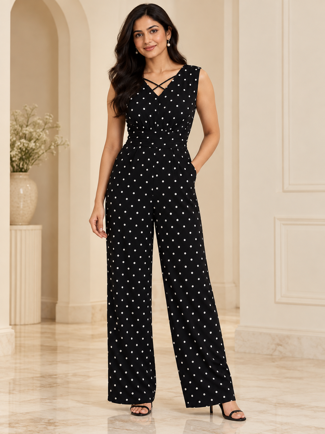Black White Polka Dot Jump Suit