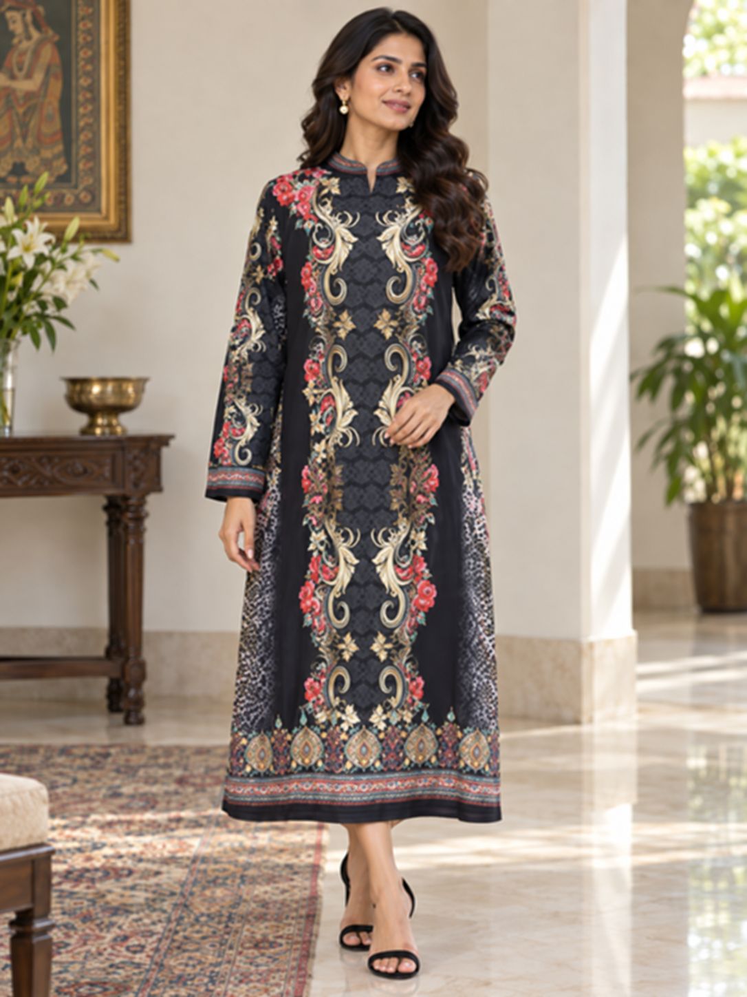 Black Baroque Border Dress