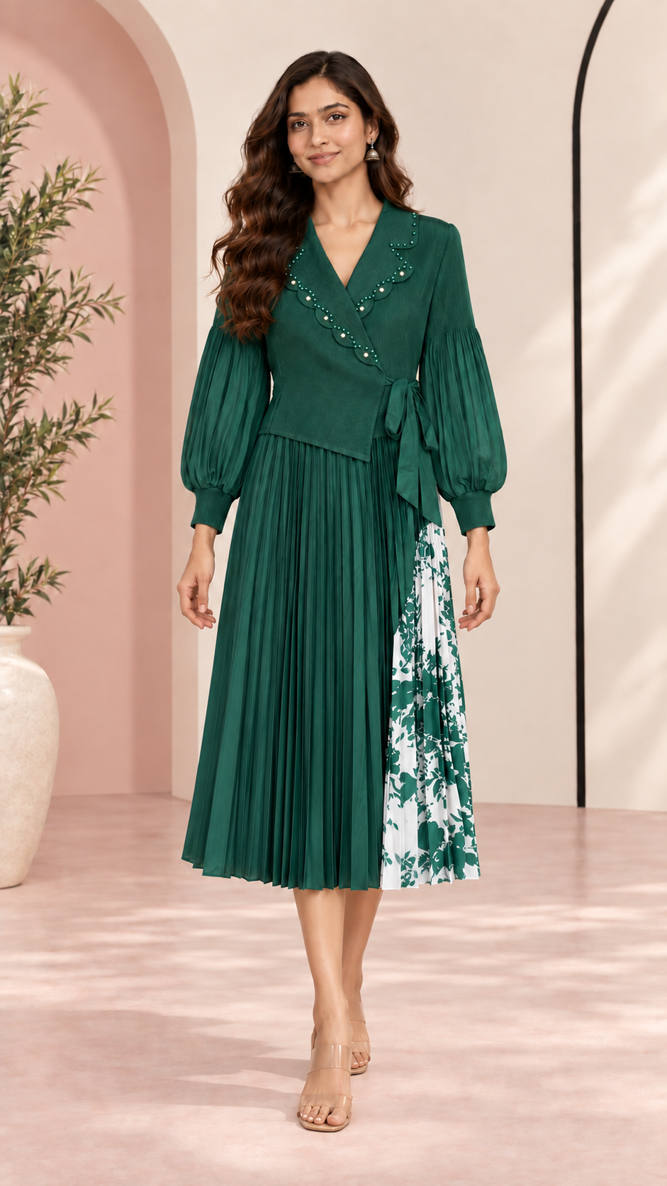 Emerald Pleated Maxi Dress