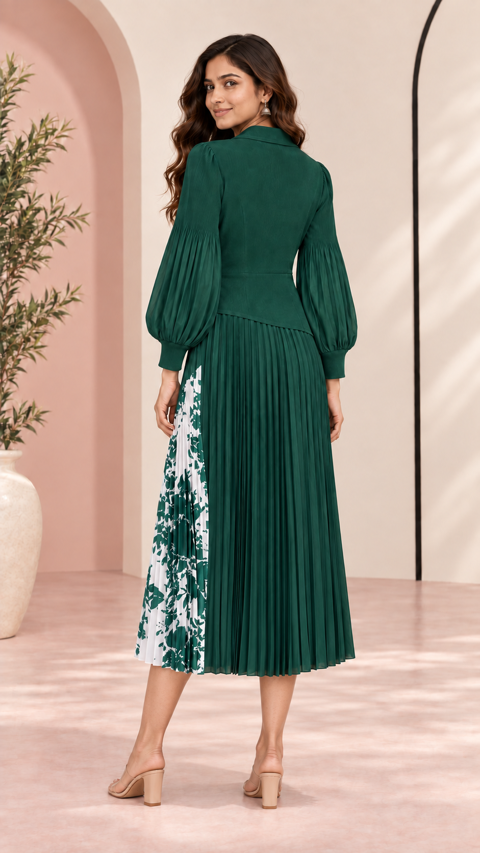 Emerald Pleated Maxi Dress