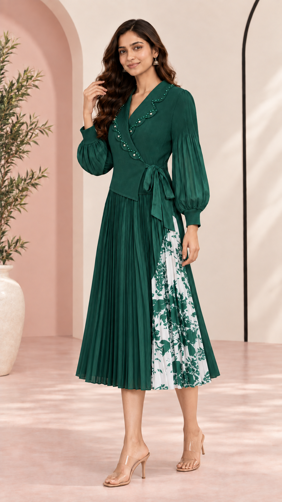 Emerald Pleated Maxi Dress