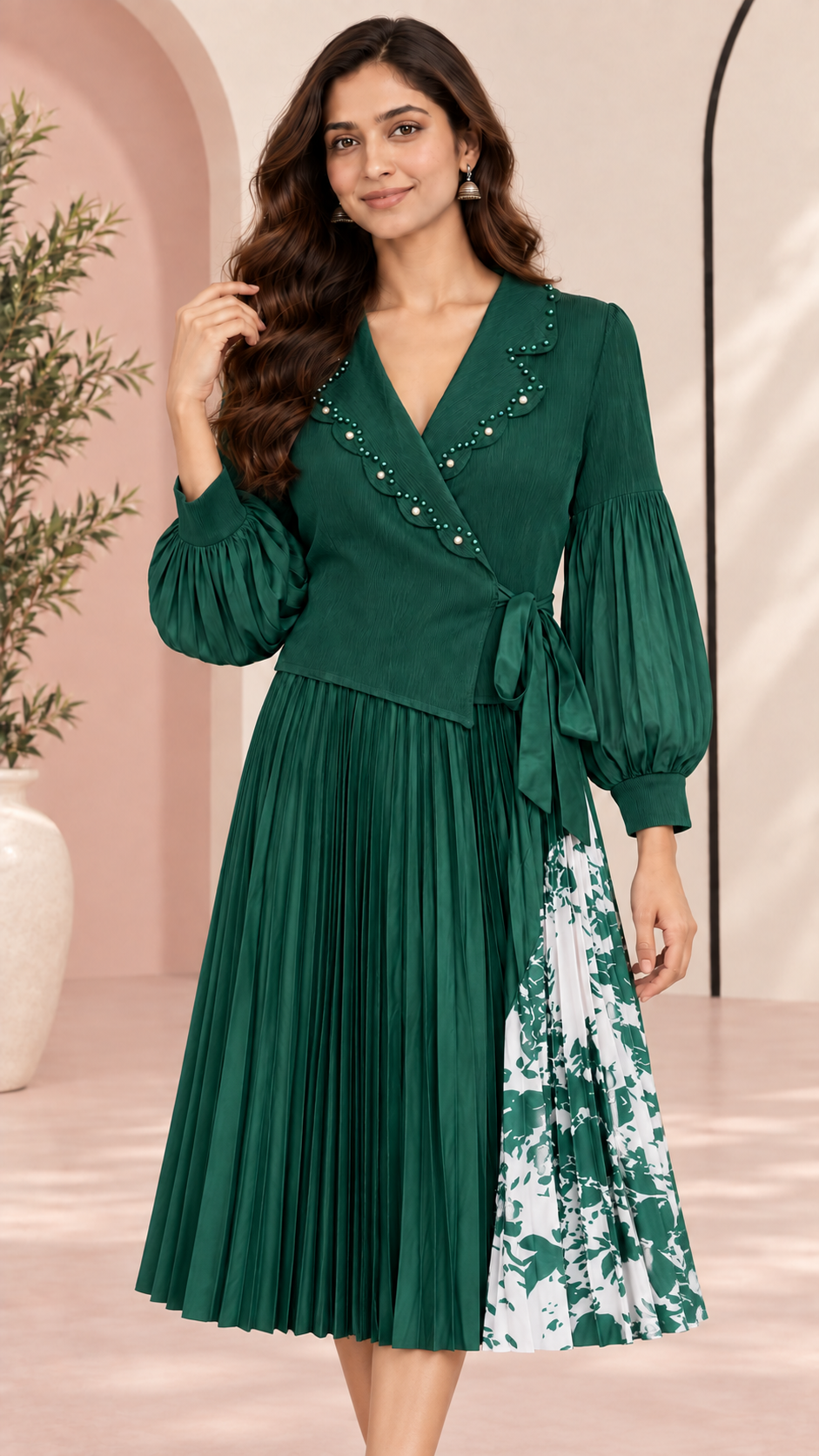 Emerald Pleated Maxi Dress