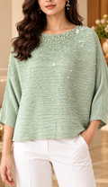 Olive Plissé Pearl Top