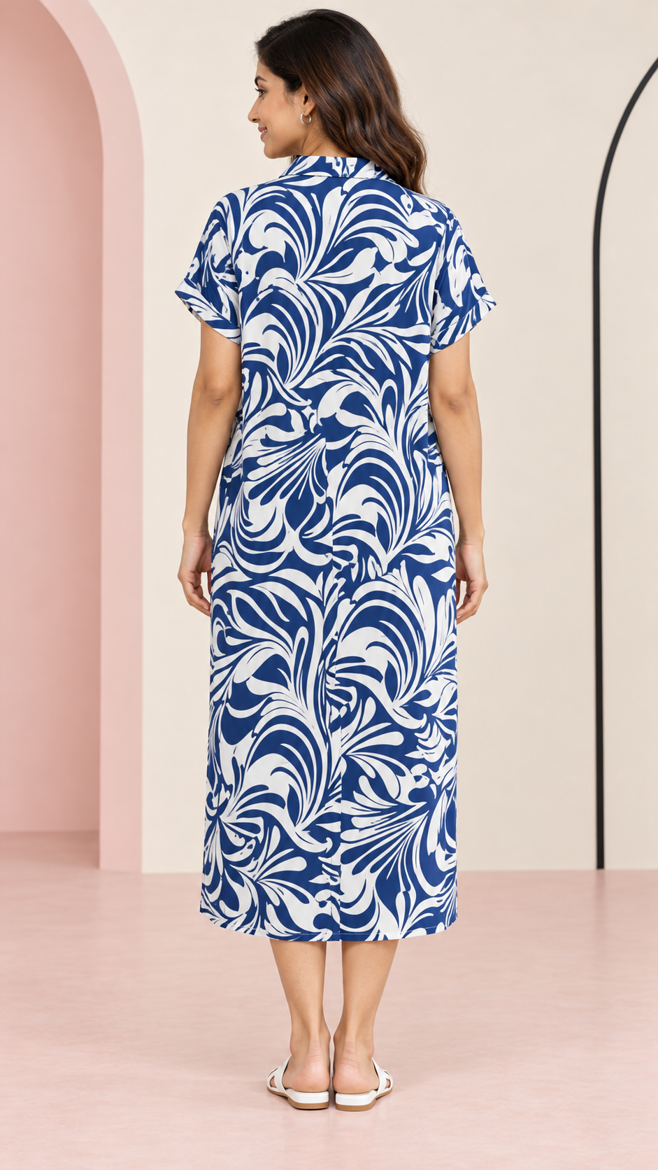 White Printed Long Shirt Dress
