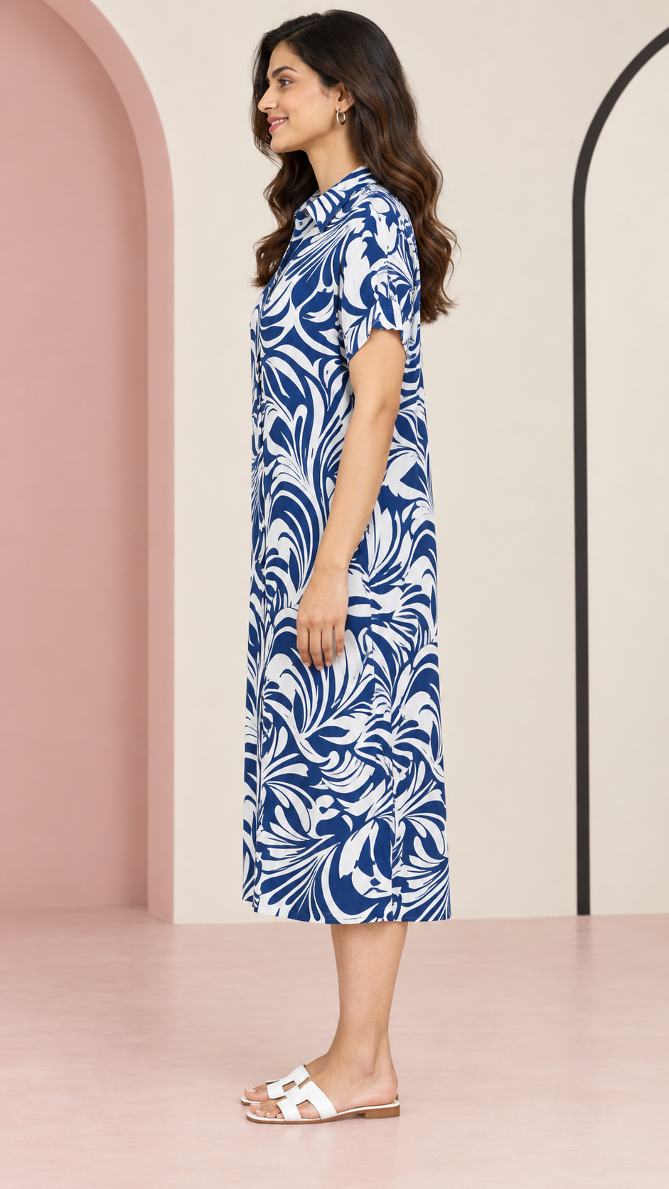 White Printed Long Shirt Dress