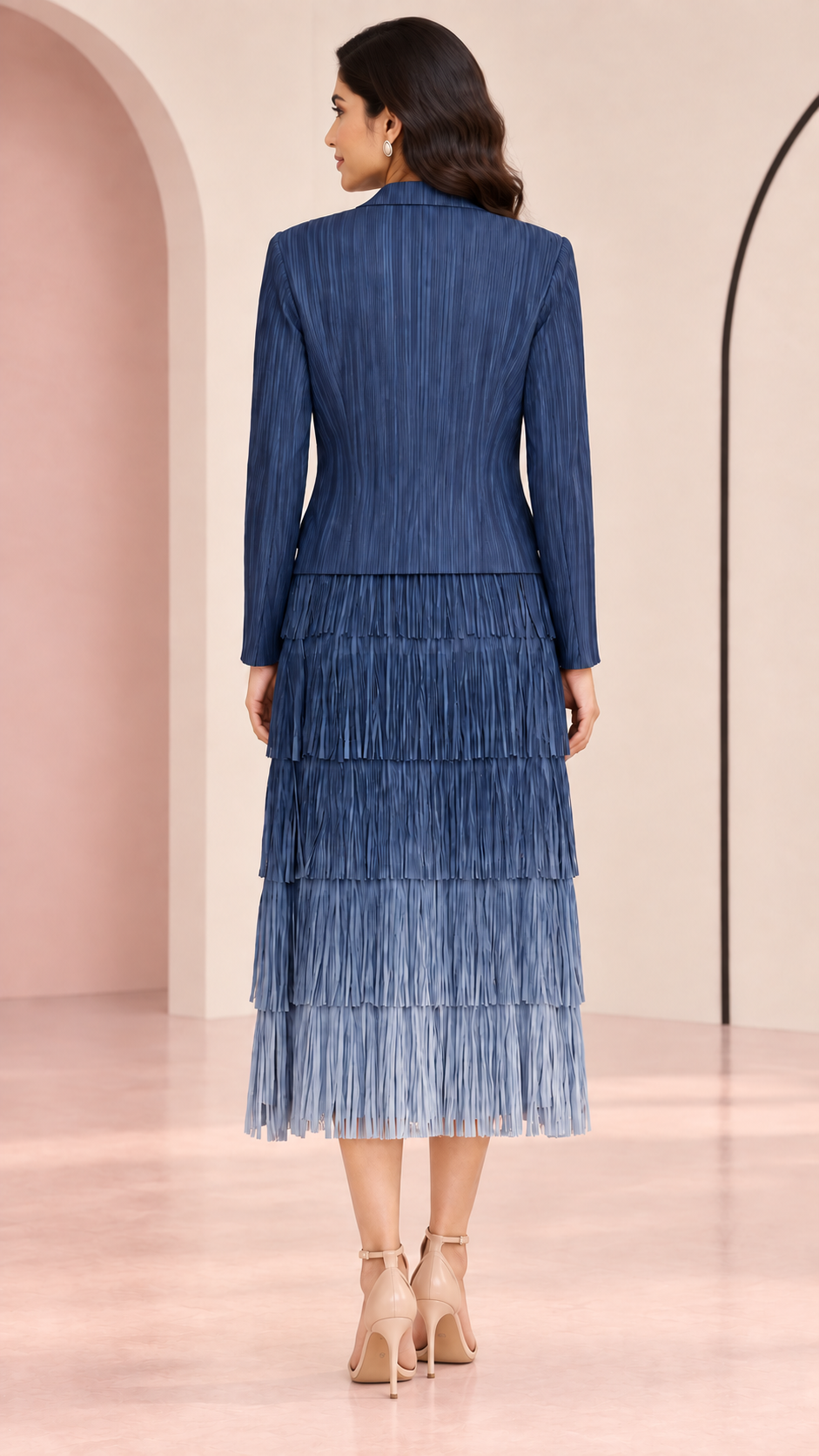 Navy Fringe Blazer Dress