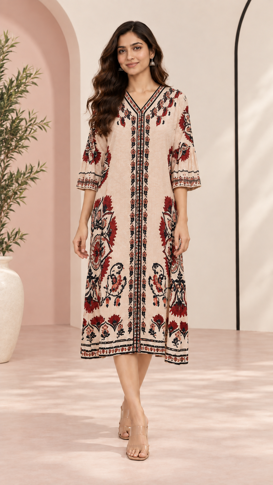 Blush Baroque Long Pleated Dress