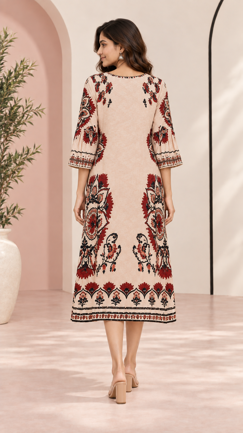 Blush Baroque Long Pleated Dress