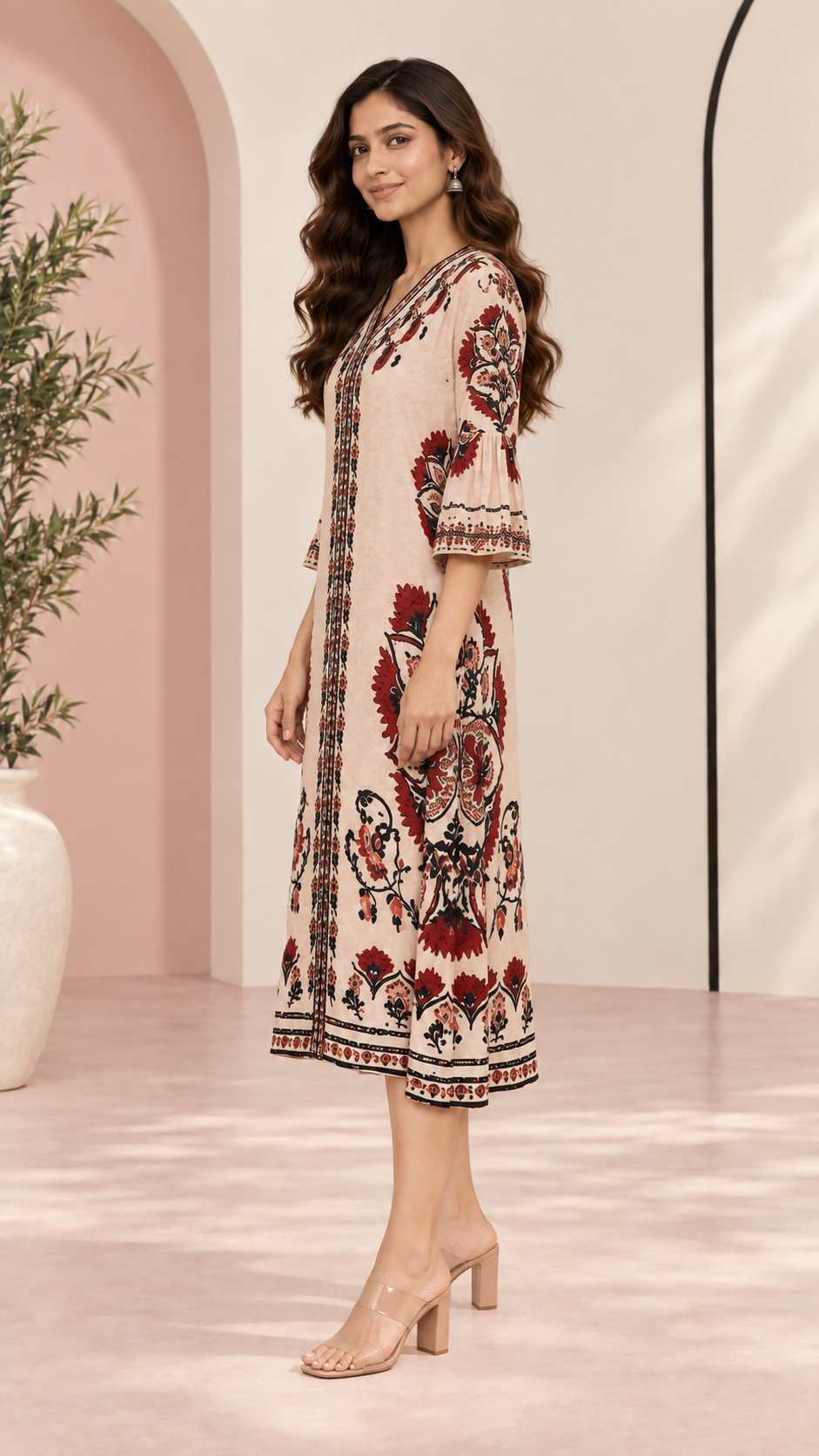 Blush Baroque Long Pleated Dress