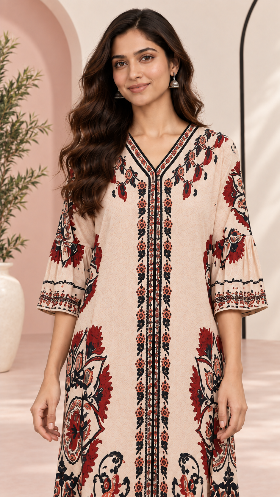 Blush Baroque Long Pleated Dress