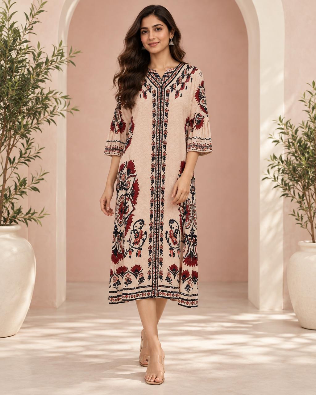 Blush Baroque Long Pleated Dress
